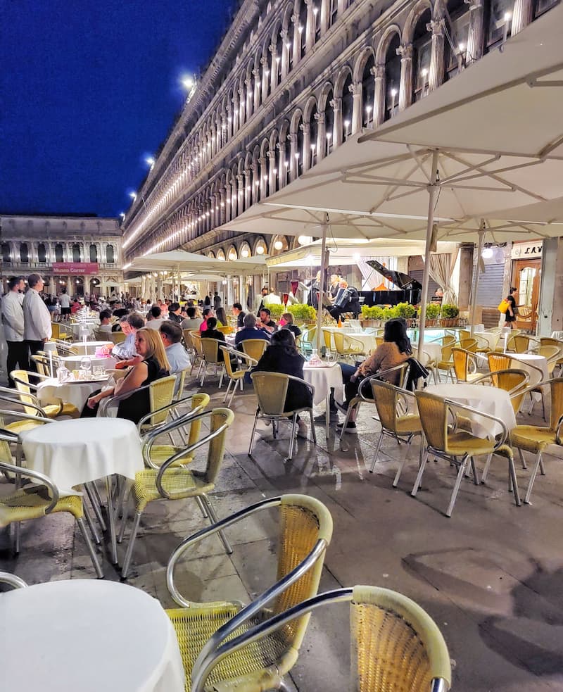 sidewalk cafes in San Marcos square Venice, Italy