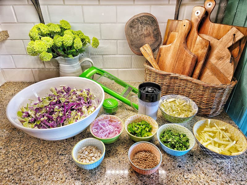Ingredients for a crunchy healthy coleslaw recipe