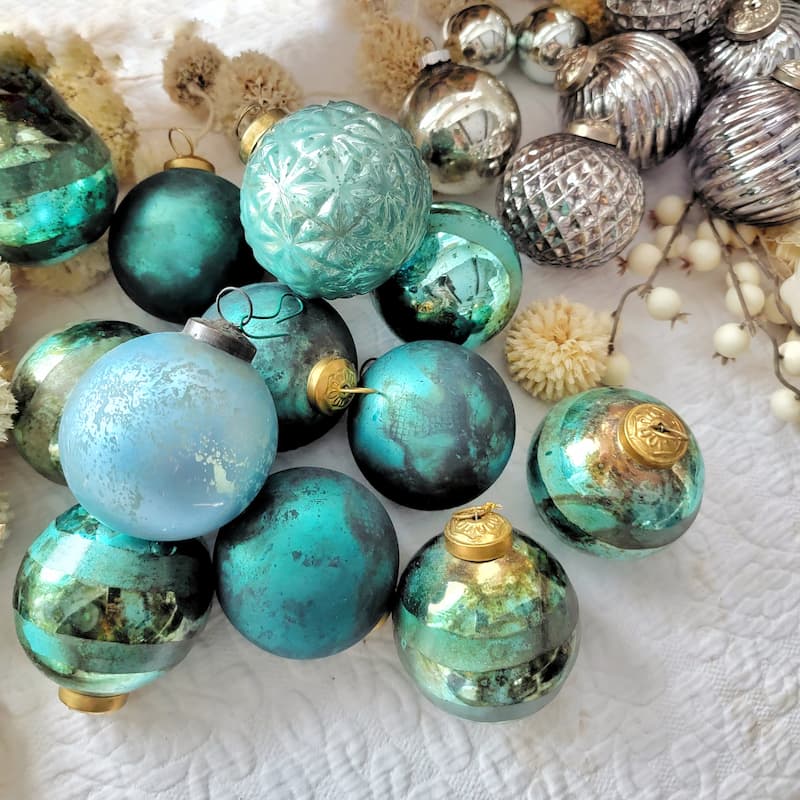 planning ahead for Christmas decor - 
 turquoise Christmas ball ornaments