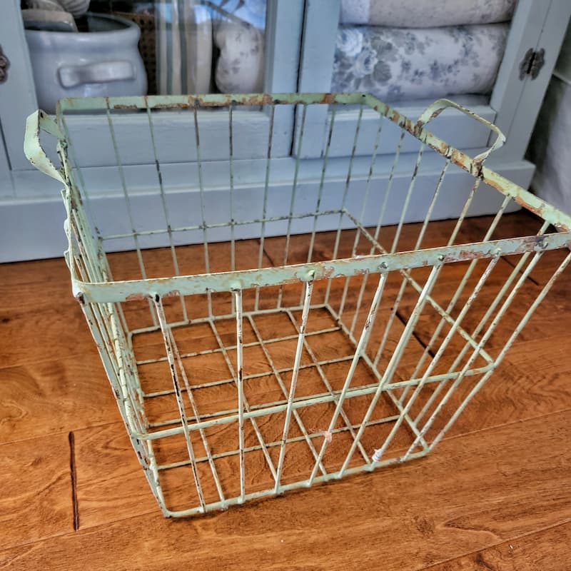 green vintage wire basket