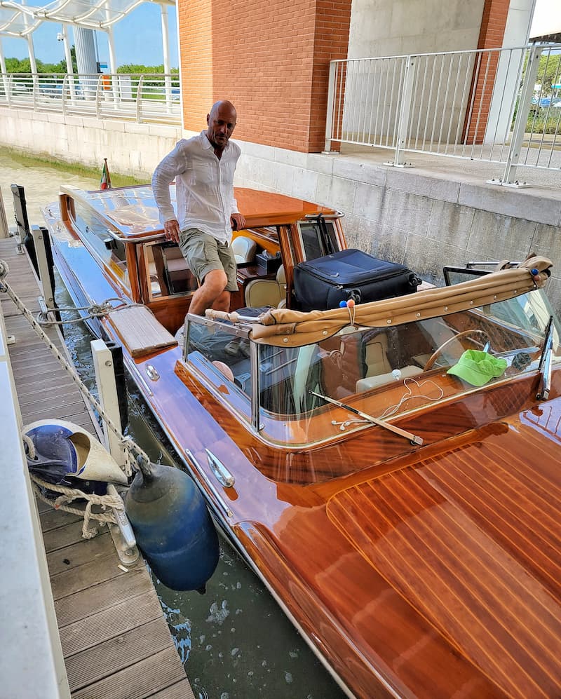 wooden boat water taxi in Venice, Italy
