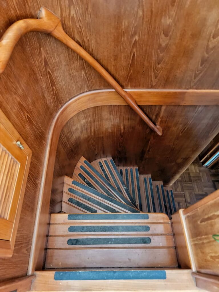 steep stairs on boat:  interior boat tour