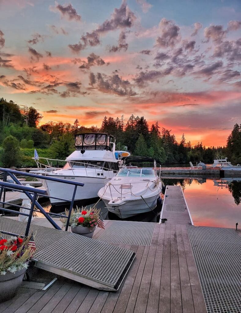 sunset view at a marina with boats