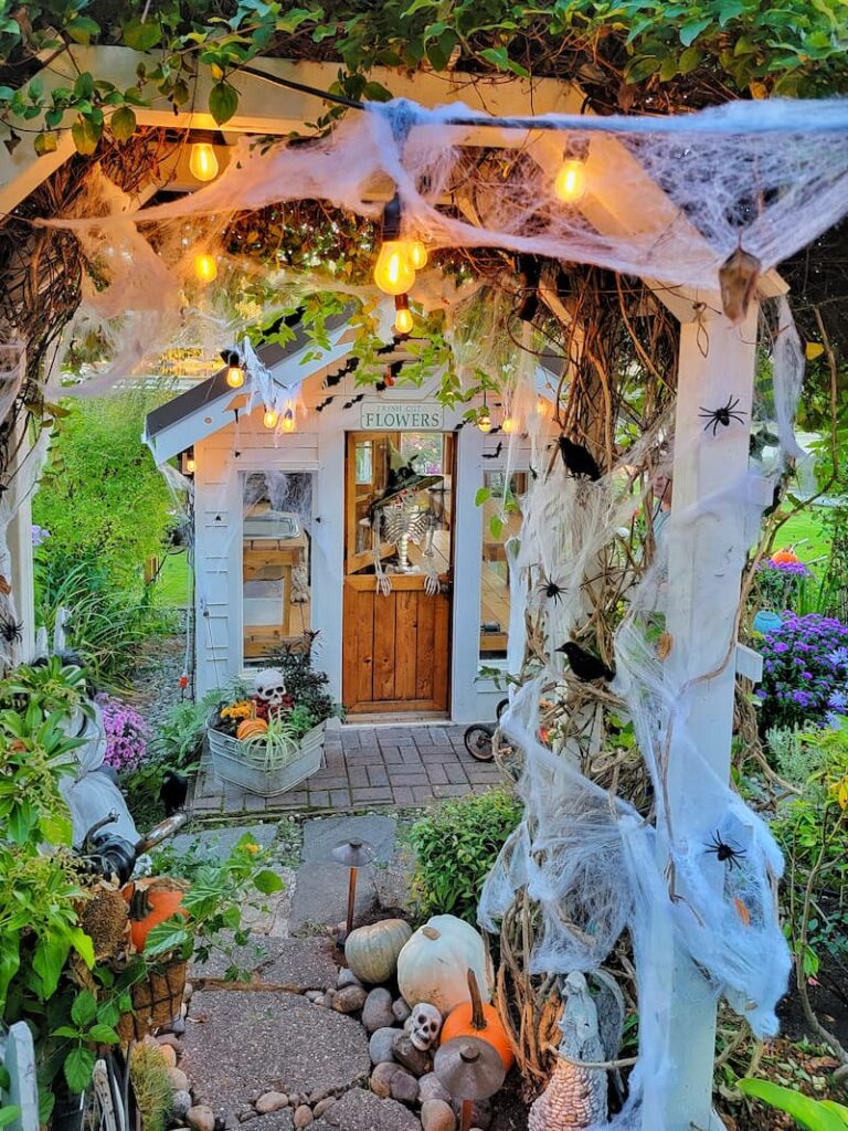 spooky Halloween greenhouse and garden