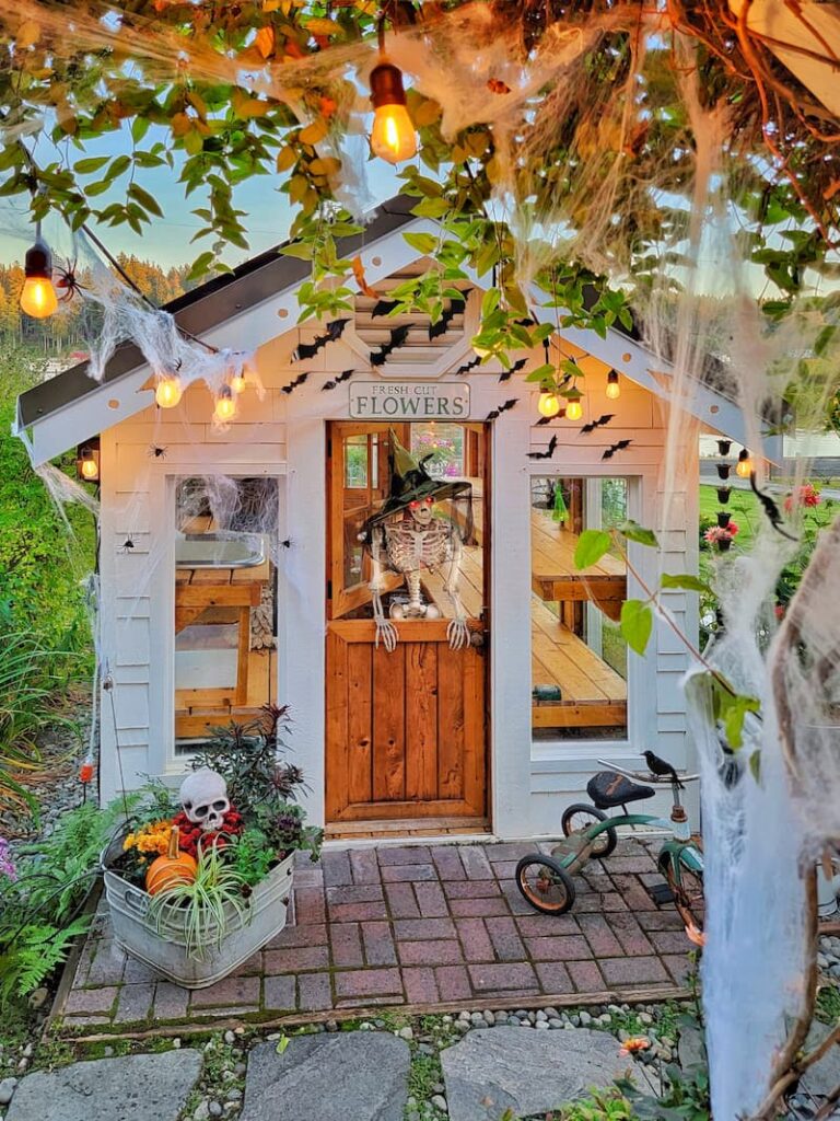 Halloween decorated greenhouse