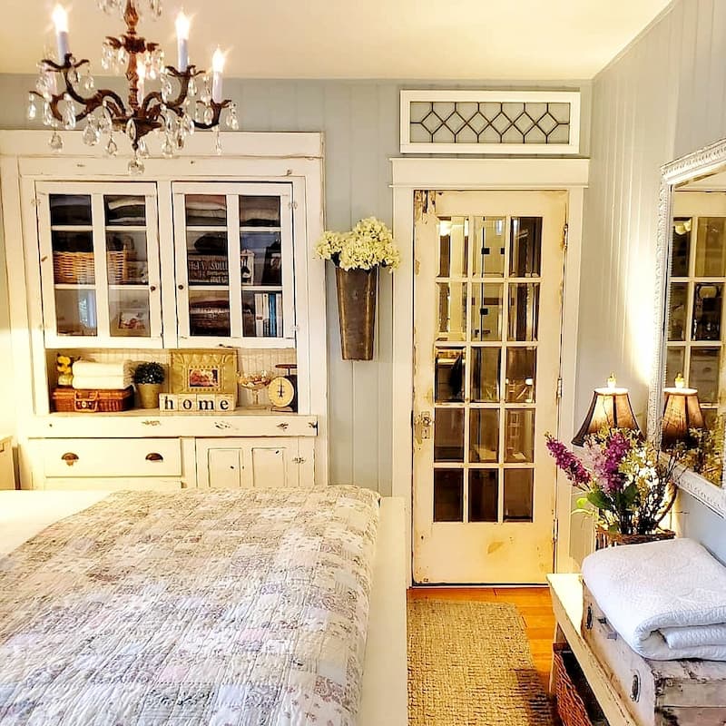 vintage French door and antique chippy built-in