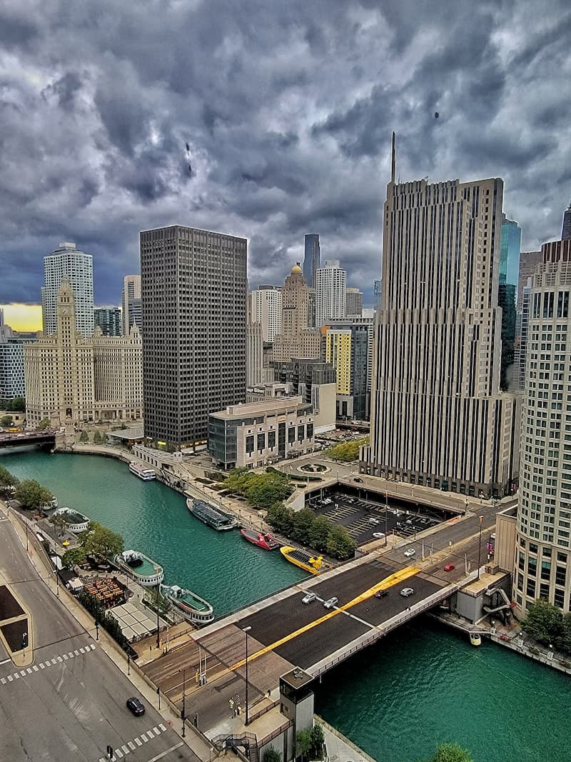 view of Chicago from the Swissotel on a cloudy day