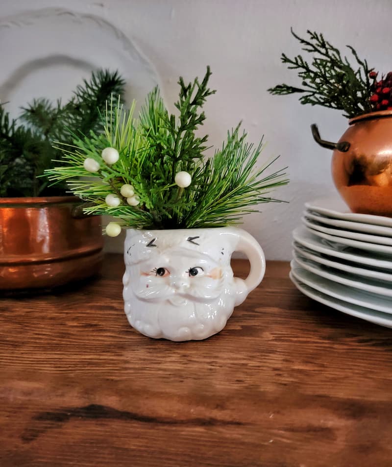 Santa mug with greenery