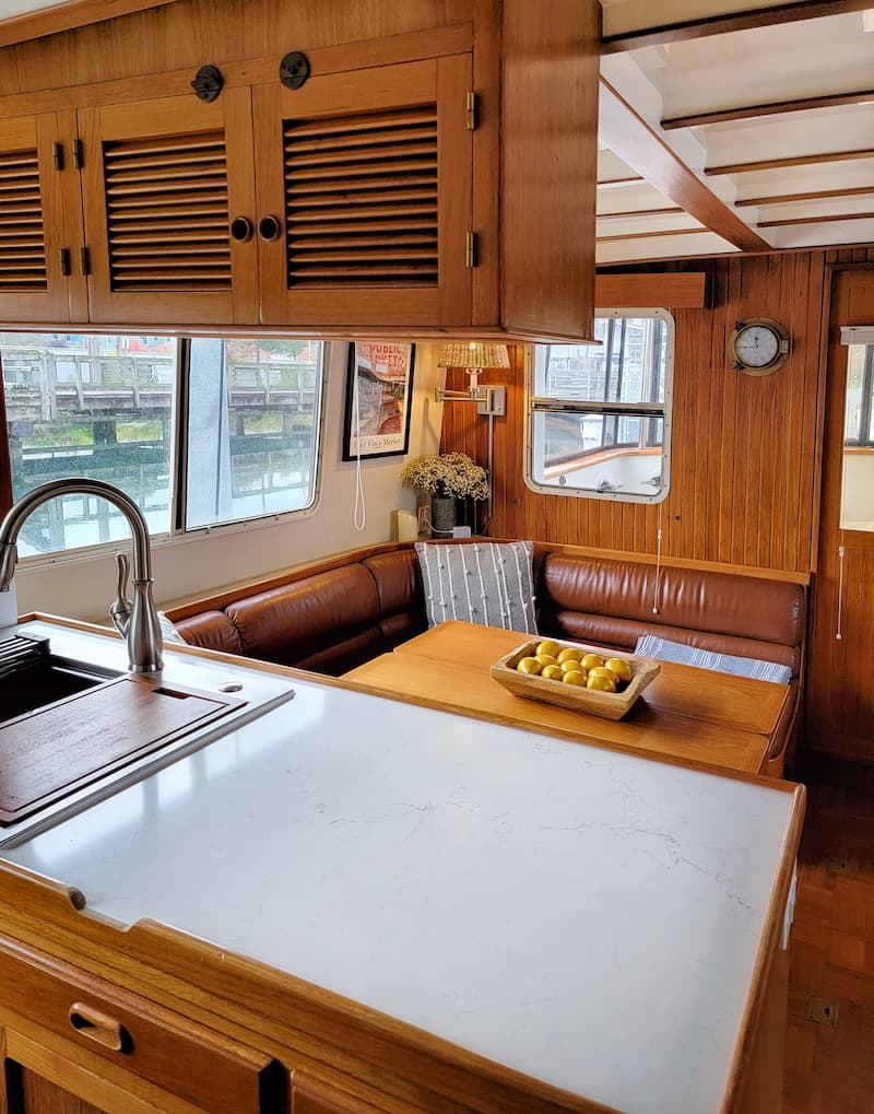  interior boat tour: eating area view from galley