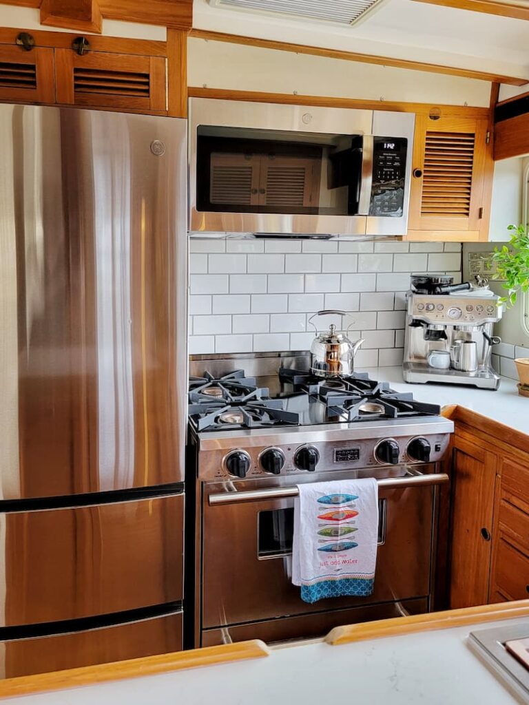  interior boat tour: new appliances in the galley