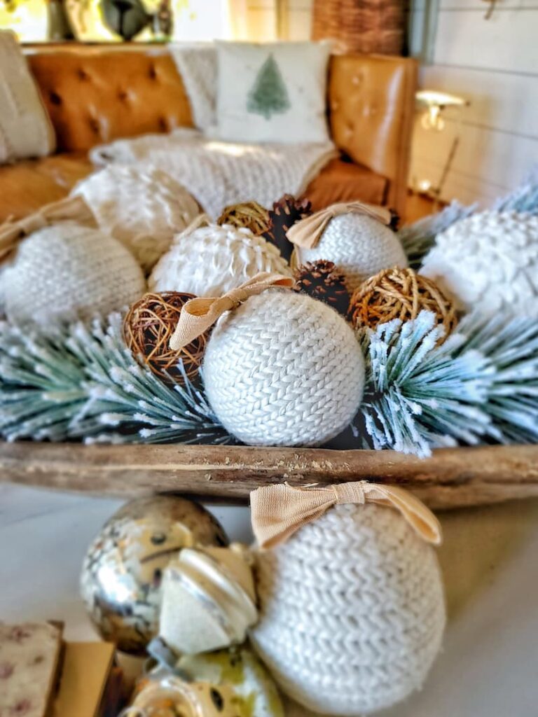 textured cream ornament balls neutral Christmas décor