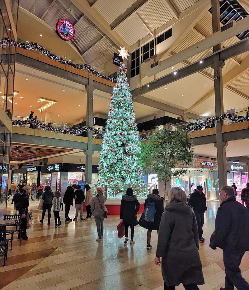 planning Christmas in July: Shopping mall at Christmas