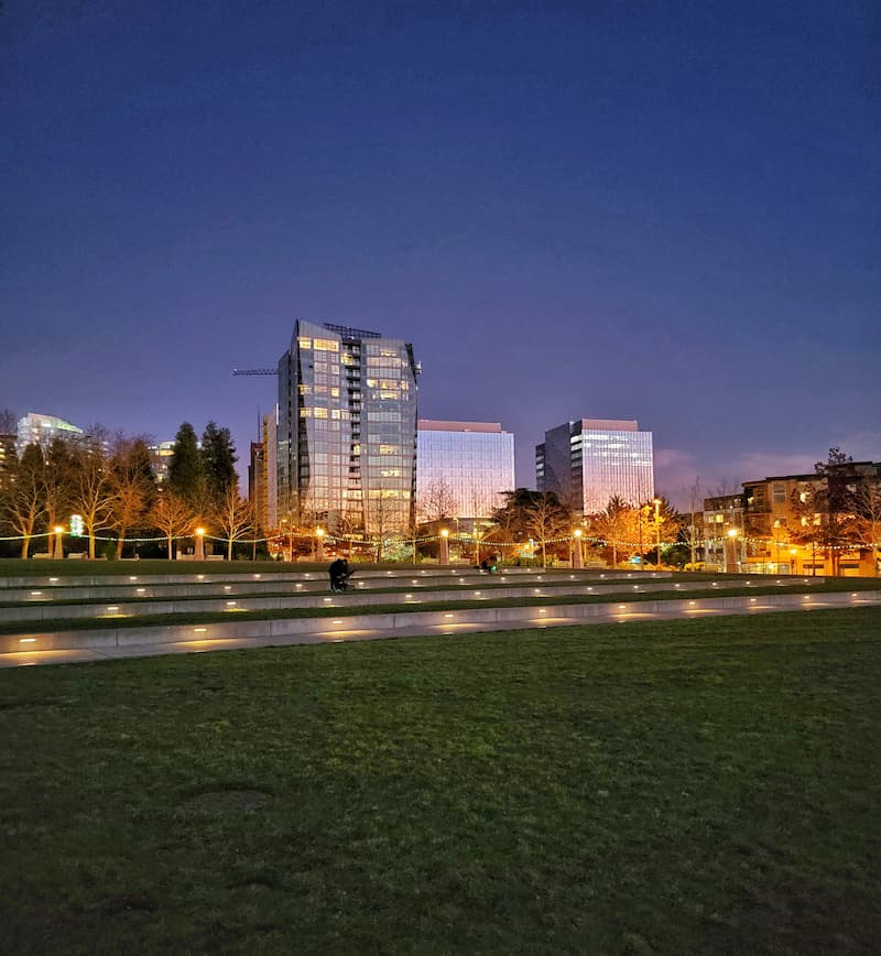 Bellevue high-rises in evening