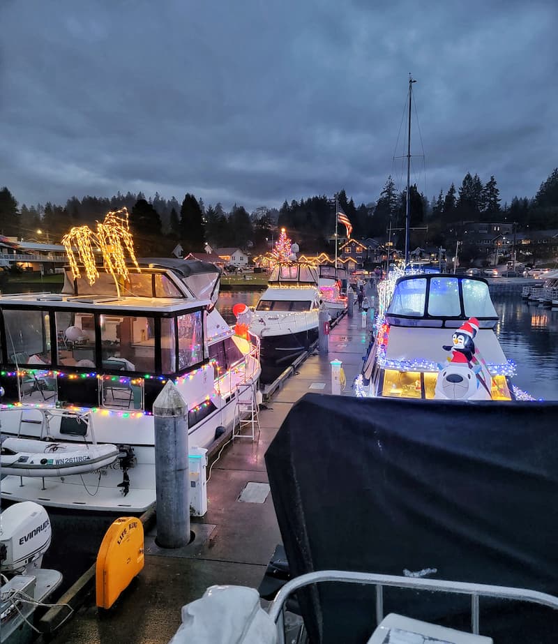 Christmas lighted boat parade with decorations