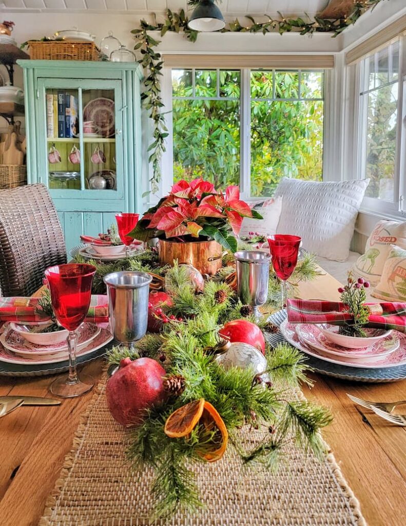 Christmas tablescape with red and green