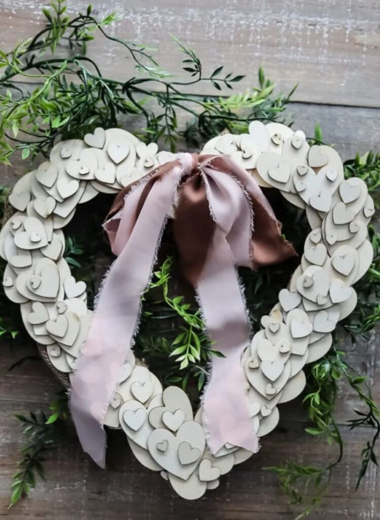 wooden heart DIY wreath for Valentine's Day