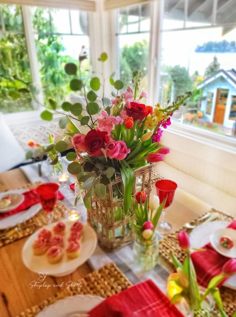 garden inspired Valentine's Day tablescape