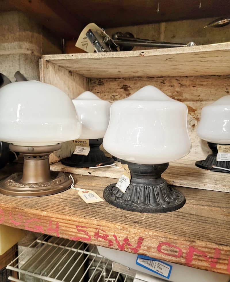 vintage school house light fixtures from architectural salvage yard