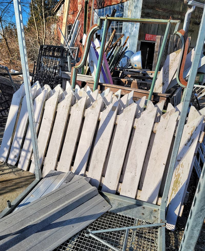 white picket fencing from architectural salvage yard