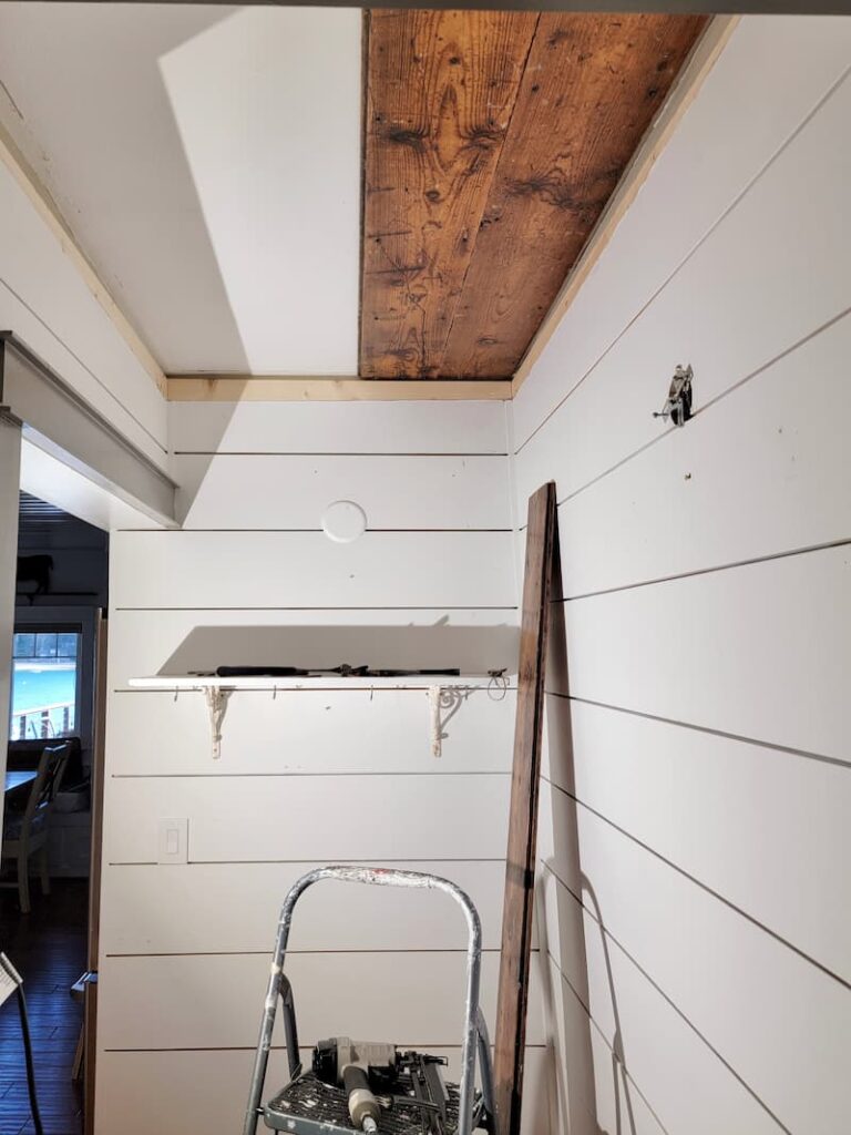 hallway refresh with cedar planks from architectural salvage yard
