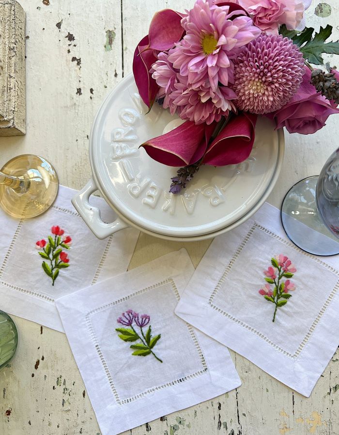 embroidered floral napkins