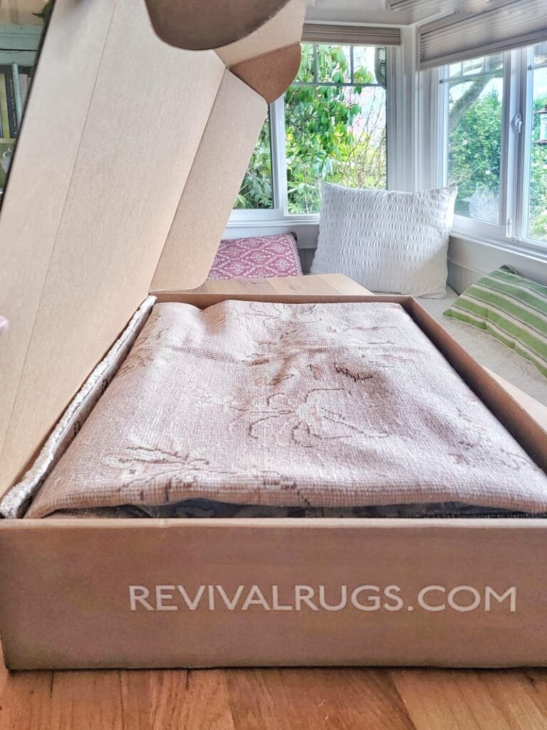 Revival rug inside the shipping box