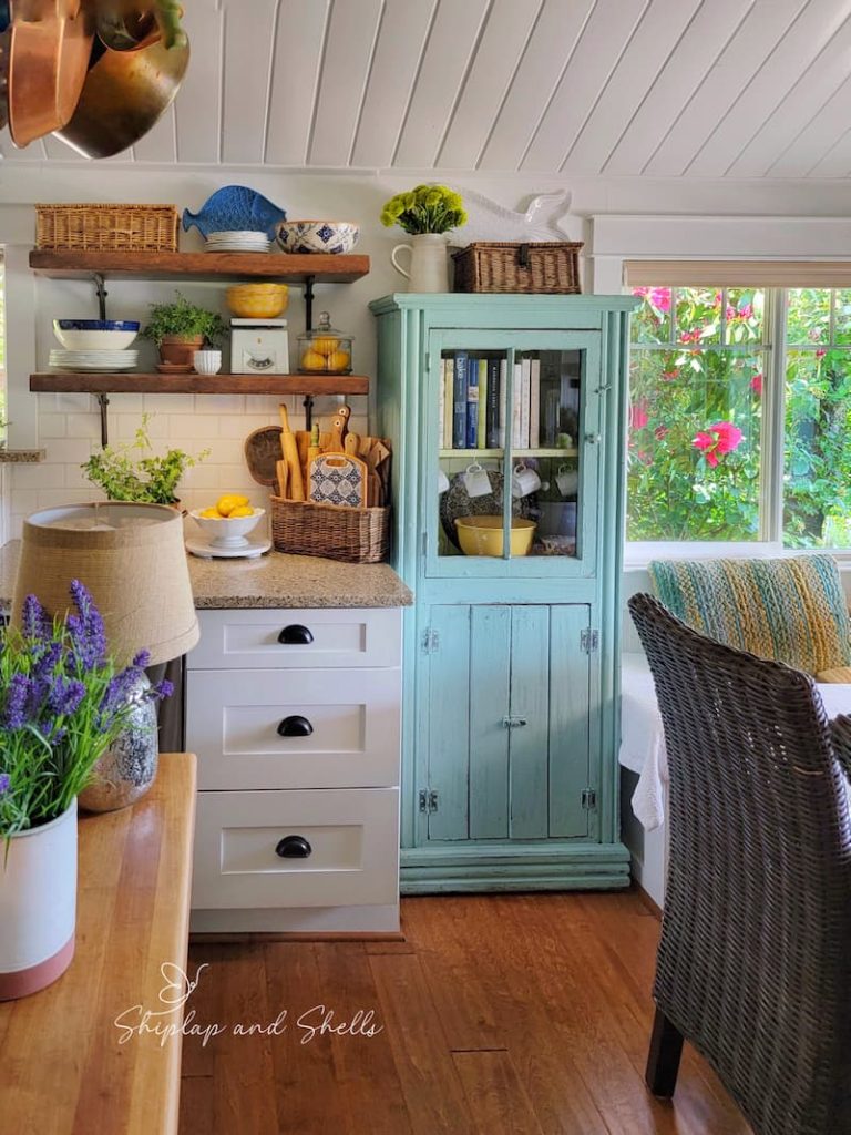 aqua vintage kitchen cabinet