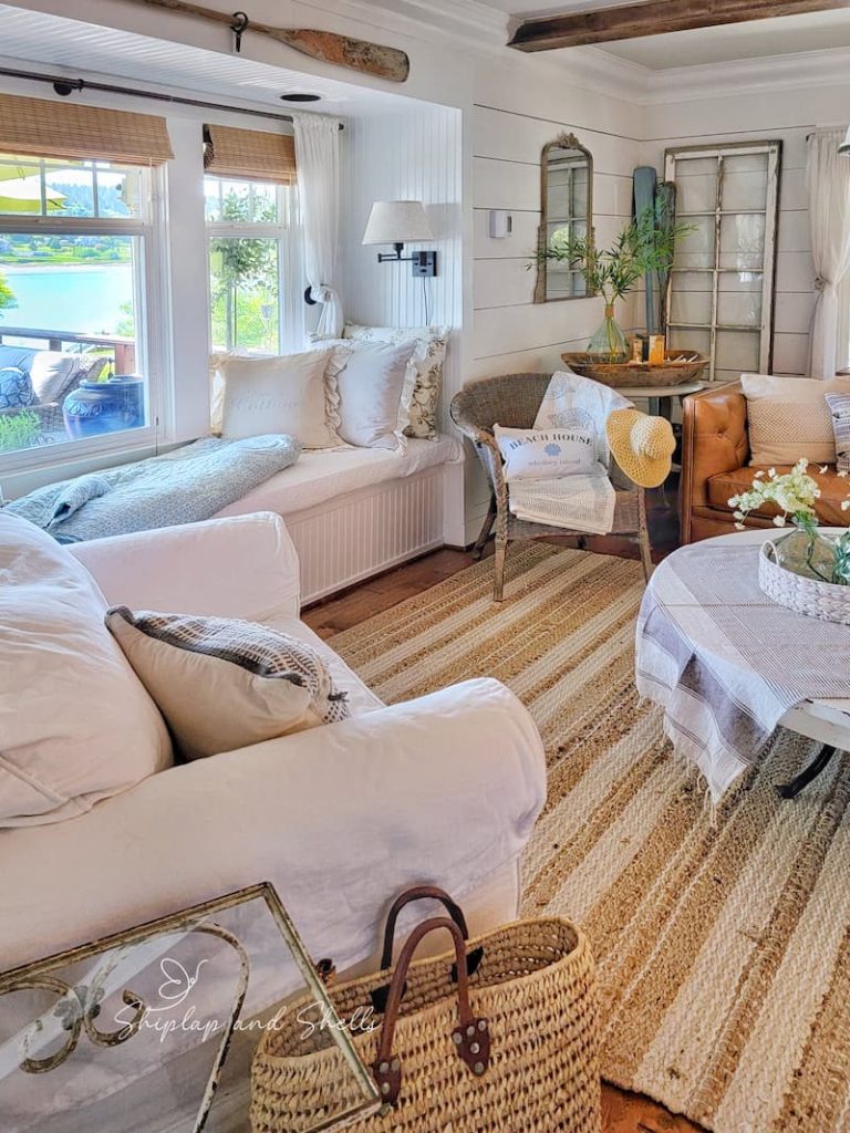 Summer coastal beach cottage living room