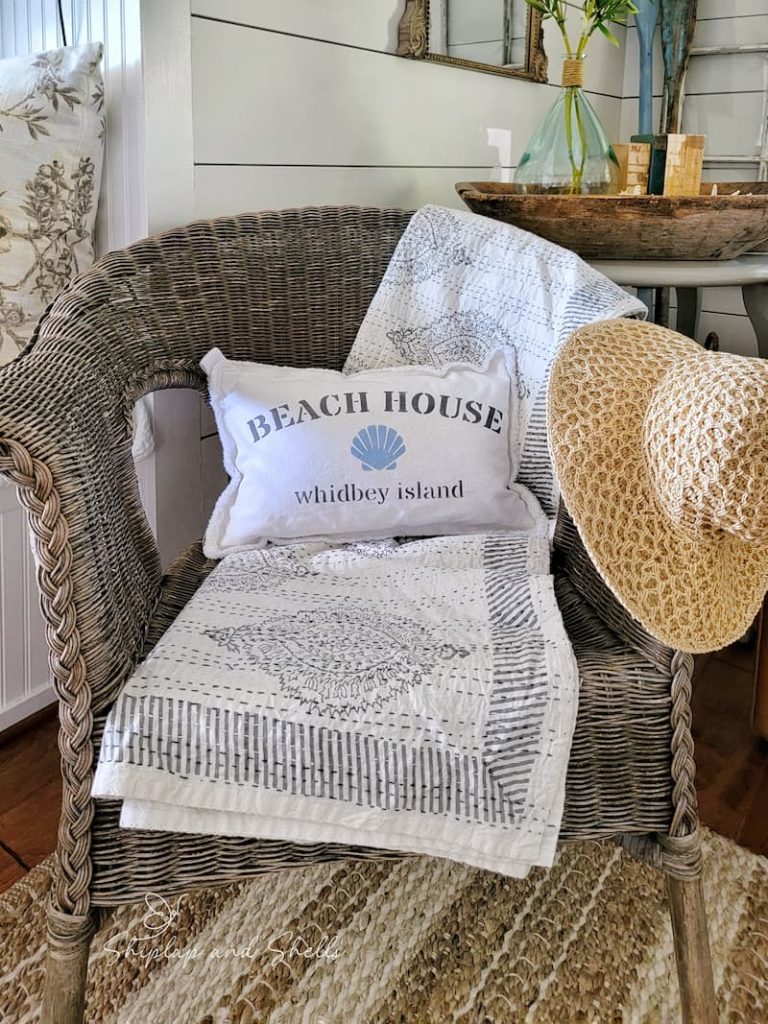 Summer coastal beach cottage living room