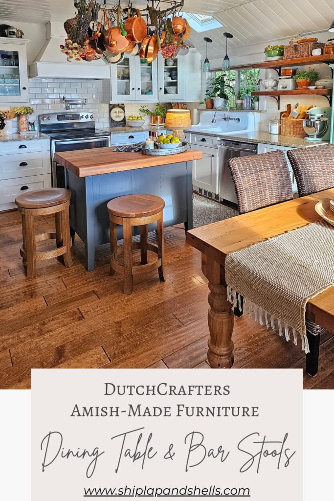 DutchCrafters Amish-made furniture dining table and bar stools