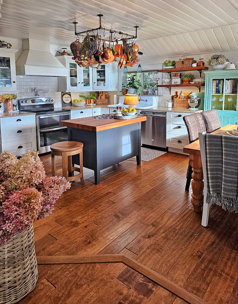 cottage kitchen decorated for fall