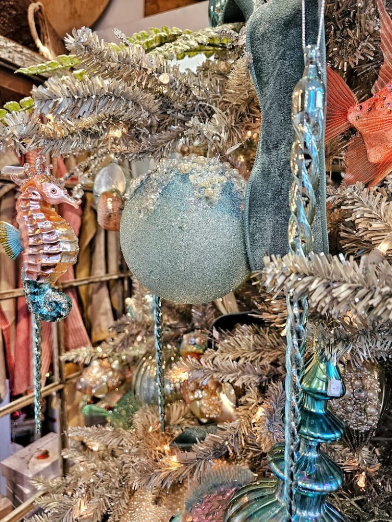 coastal colored Christmas ornaments