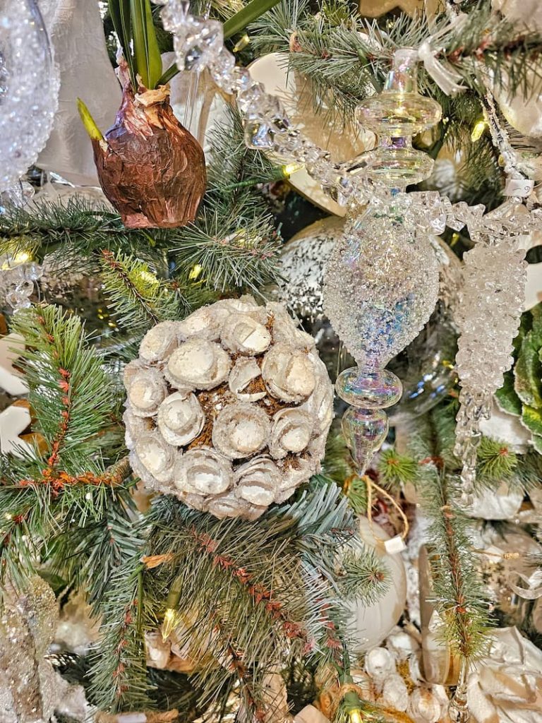 Winter woodland Christmas tree ornaments on tree