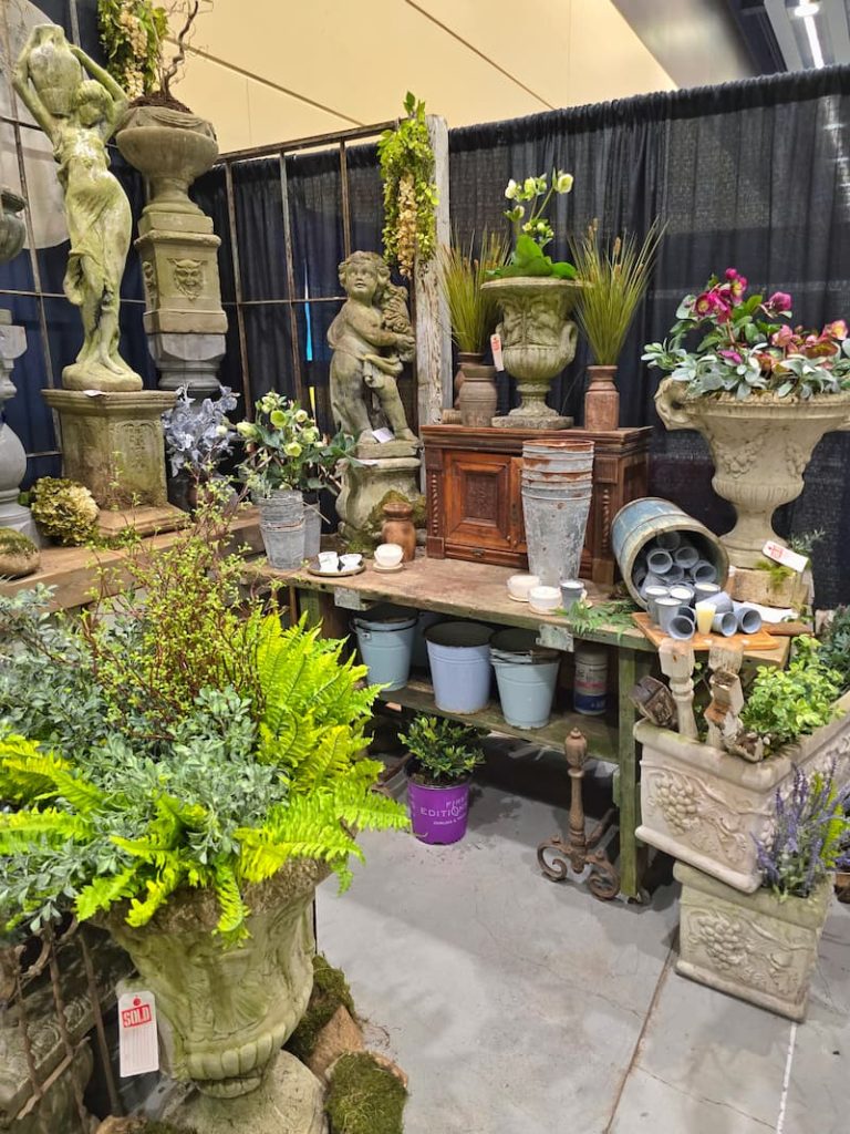 garden containers and urns in booth at the  Northwest Flower and Garden festival 