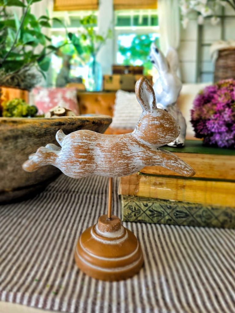 wooden bunny on coffee table