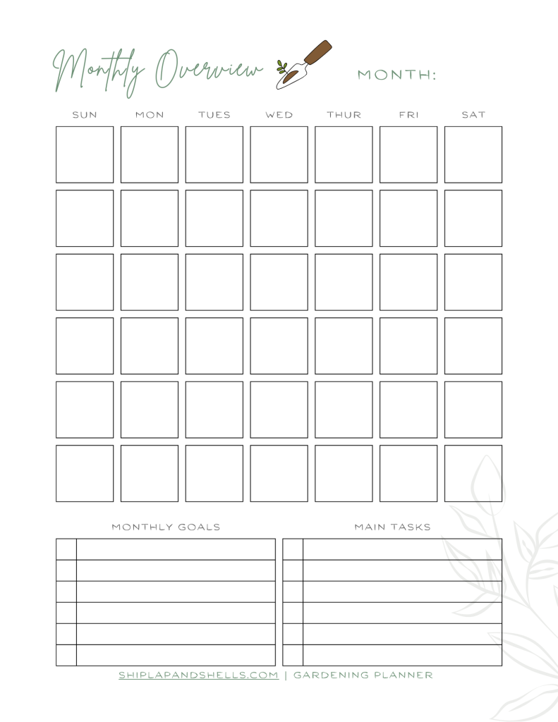 Using a Gardening Journal: Monthly overview