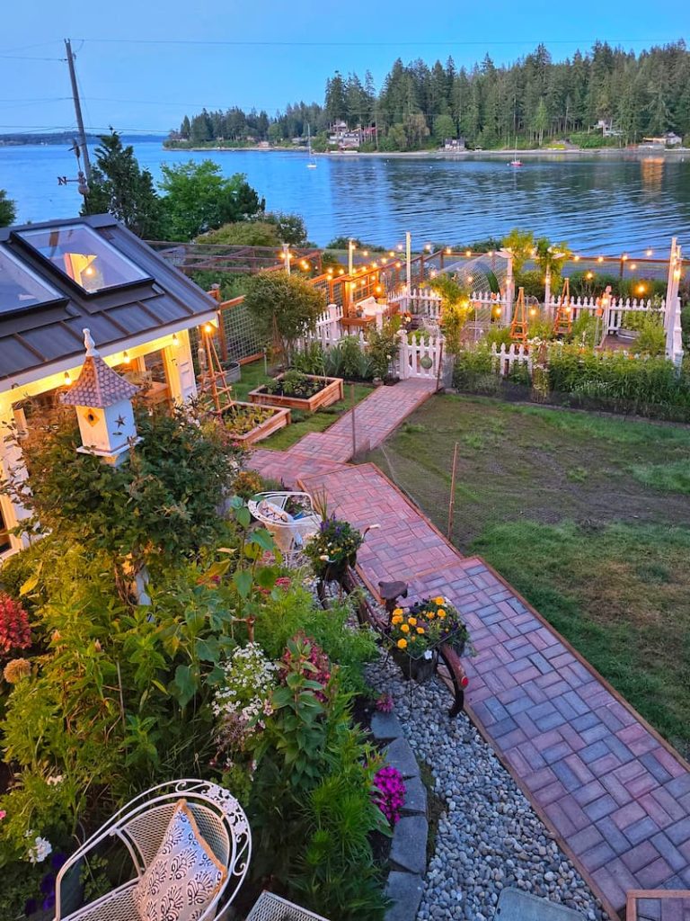 evening view of garden and bay