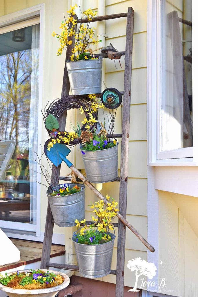 garden vintage wooden ladder pot holder