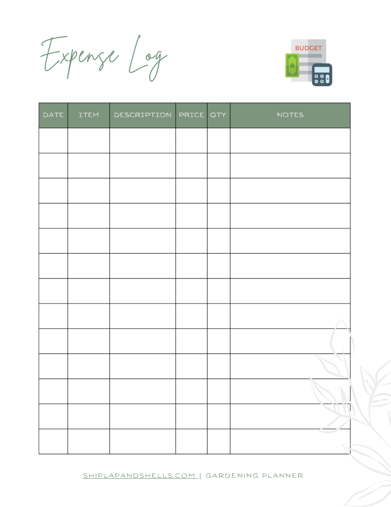 Using a Gardening Journal: expense log