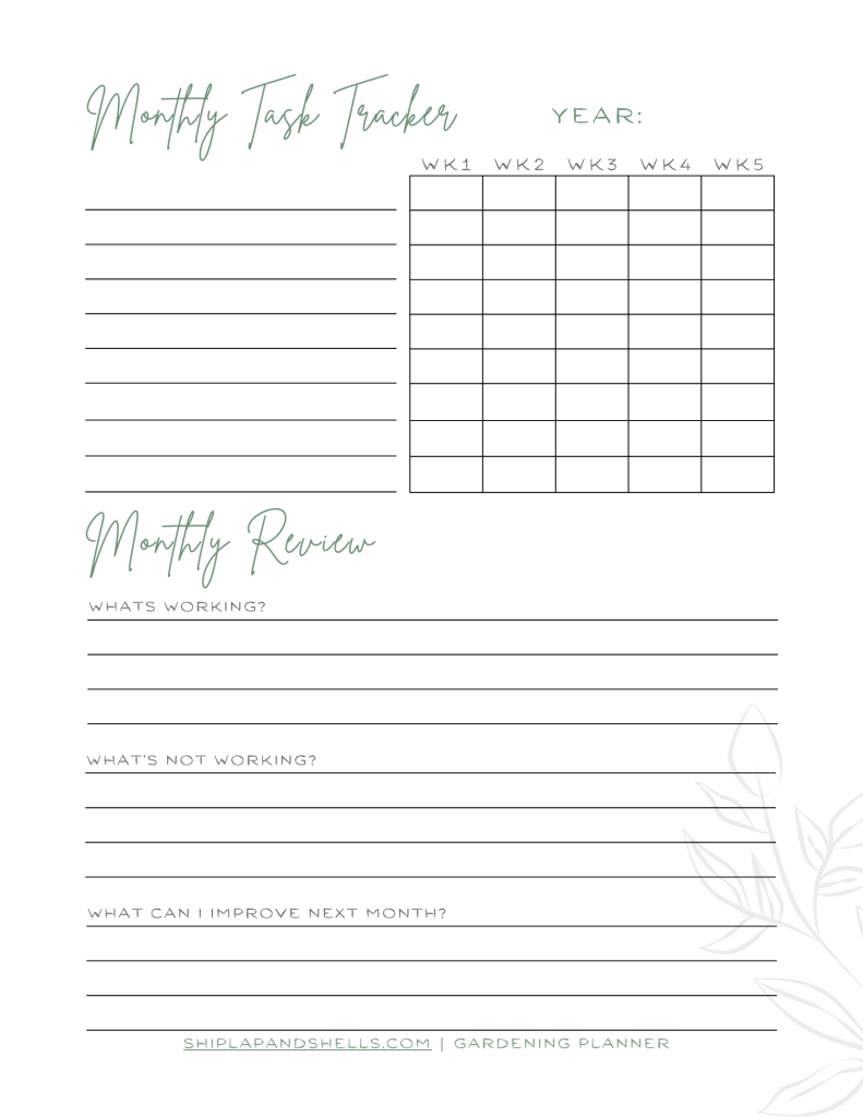 Using a Gardening Journal: monthly task tracker