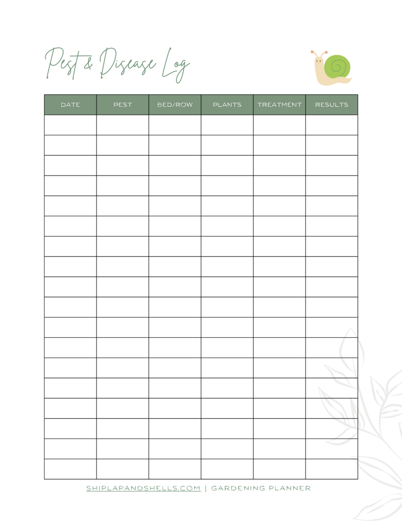 Using a Gardening Journal: pest and disease log