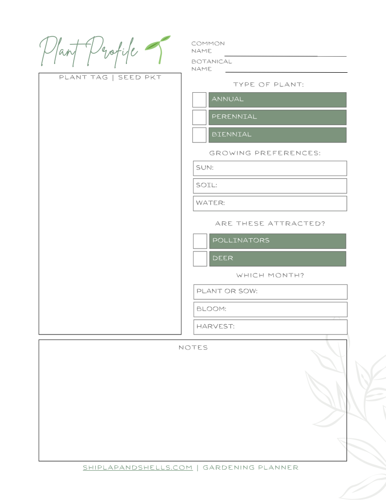 Using a Gardening Journal: plant profile