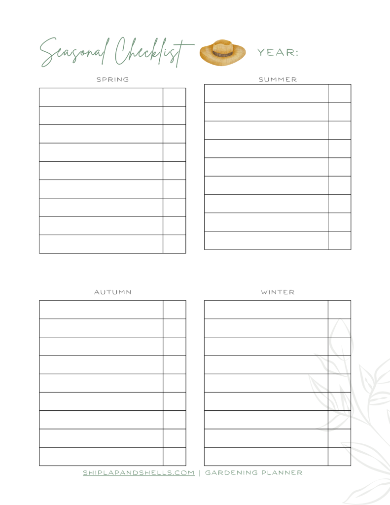 Using a Gardening Journal: seasonal checklist