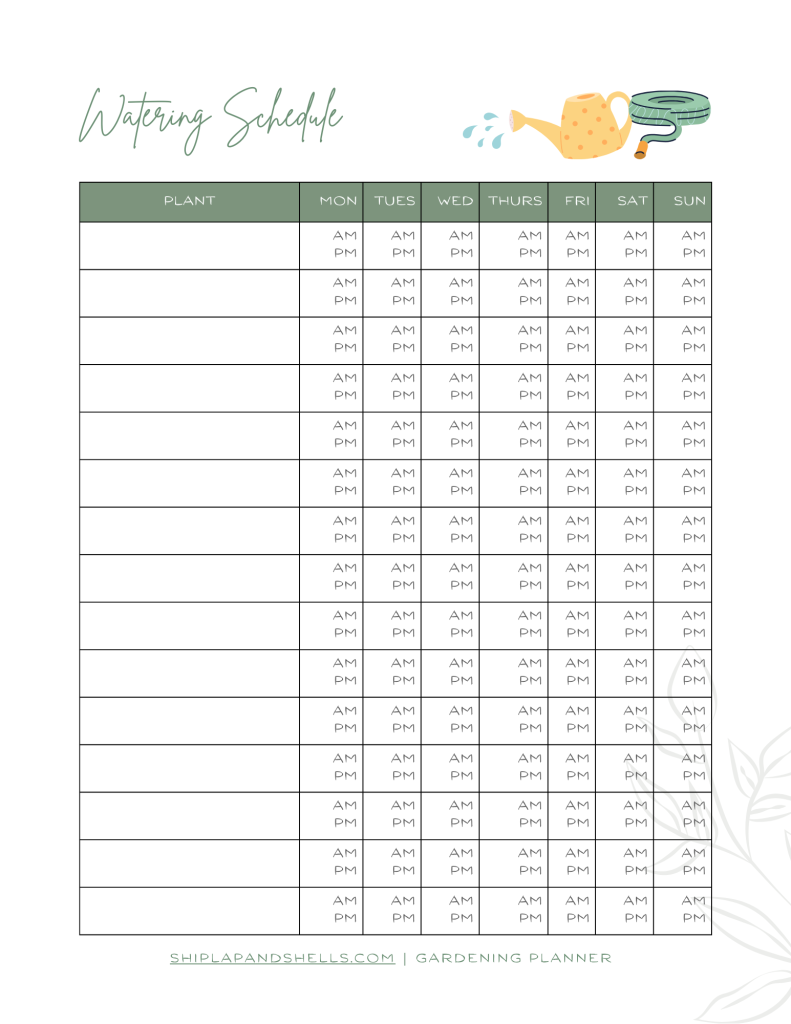 Using a Gardening Journal: watering schedule