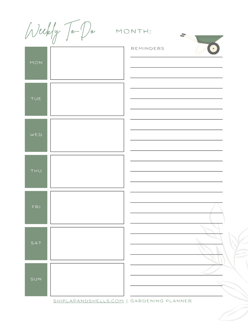 Using a Gardening Journal: weekly to-do