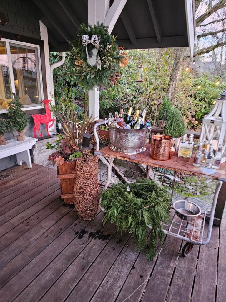 winter party set up outdoors on the deck