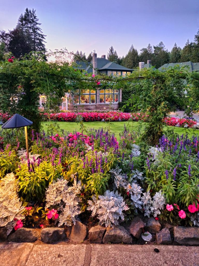 The Butchart Gardens garden beds in front of the dining room