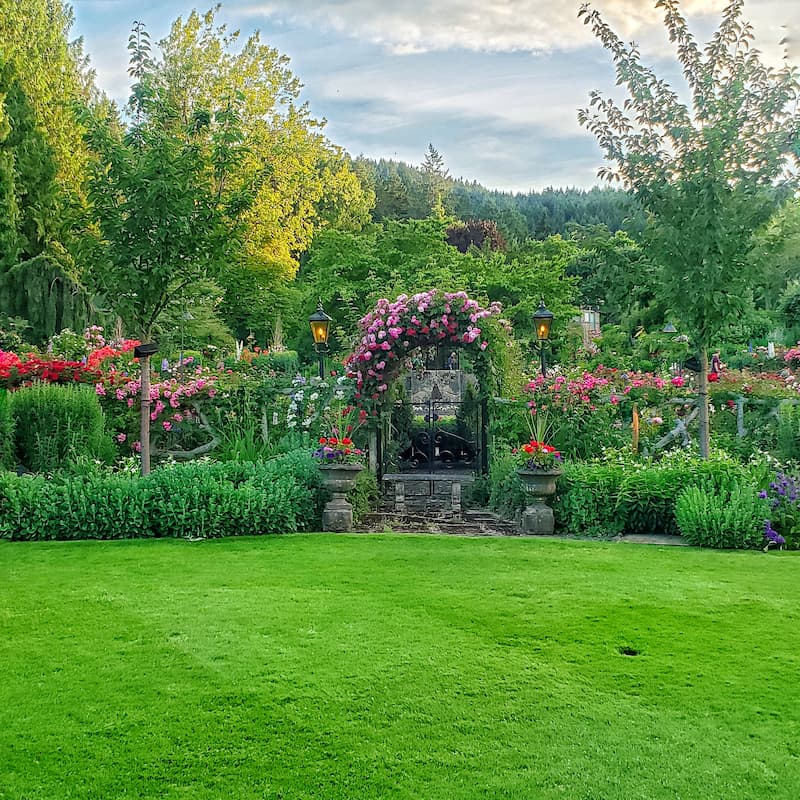 The exterior view of the rose garden at The Butchart gardens