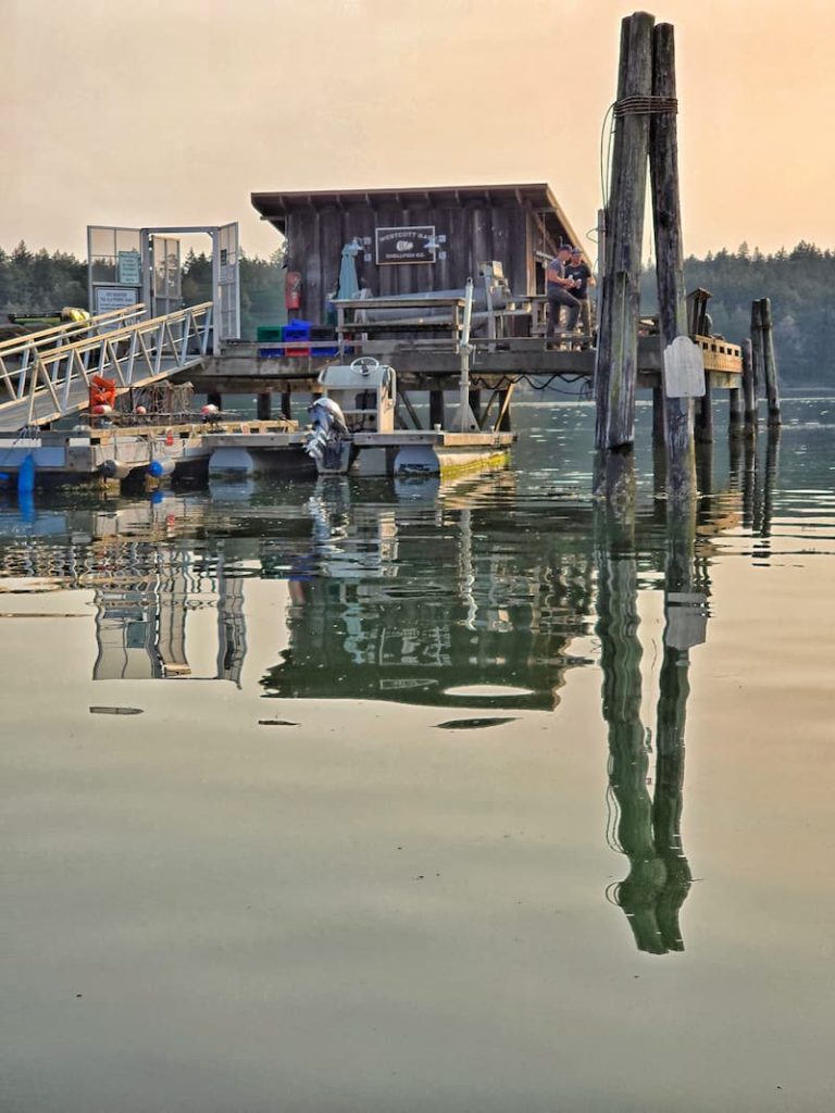 view of Westcott Bay Shellfish Co. from the water