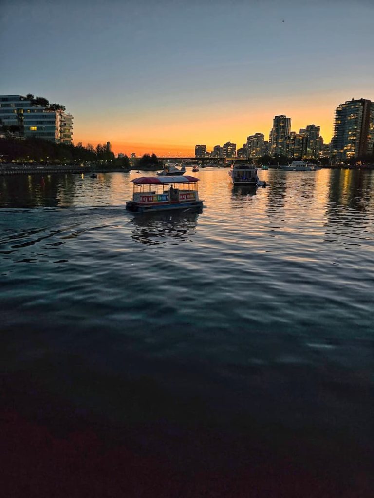 Vancouver, B.C. Canada False Creek at sunset and the water taxis